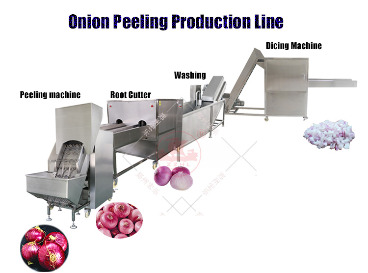 onion peeling cutting slicing production line